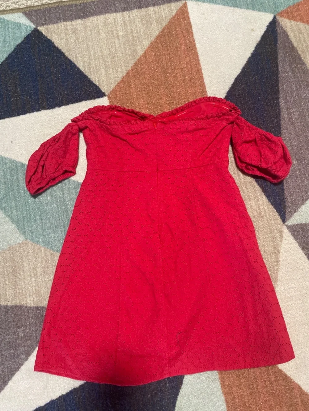 Red off shoulder forever 21 eyelet mini dress